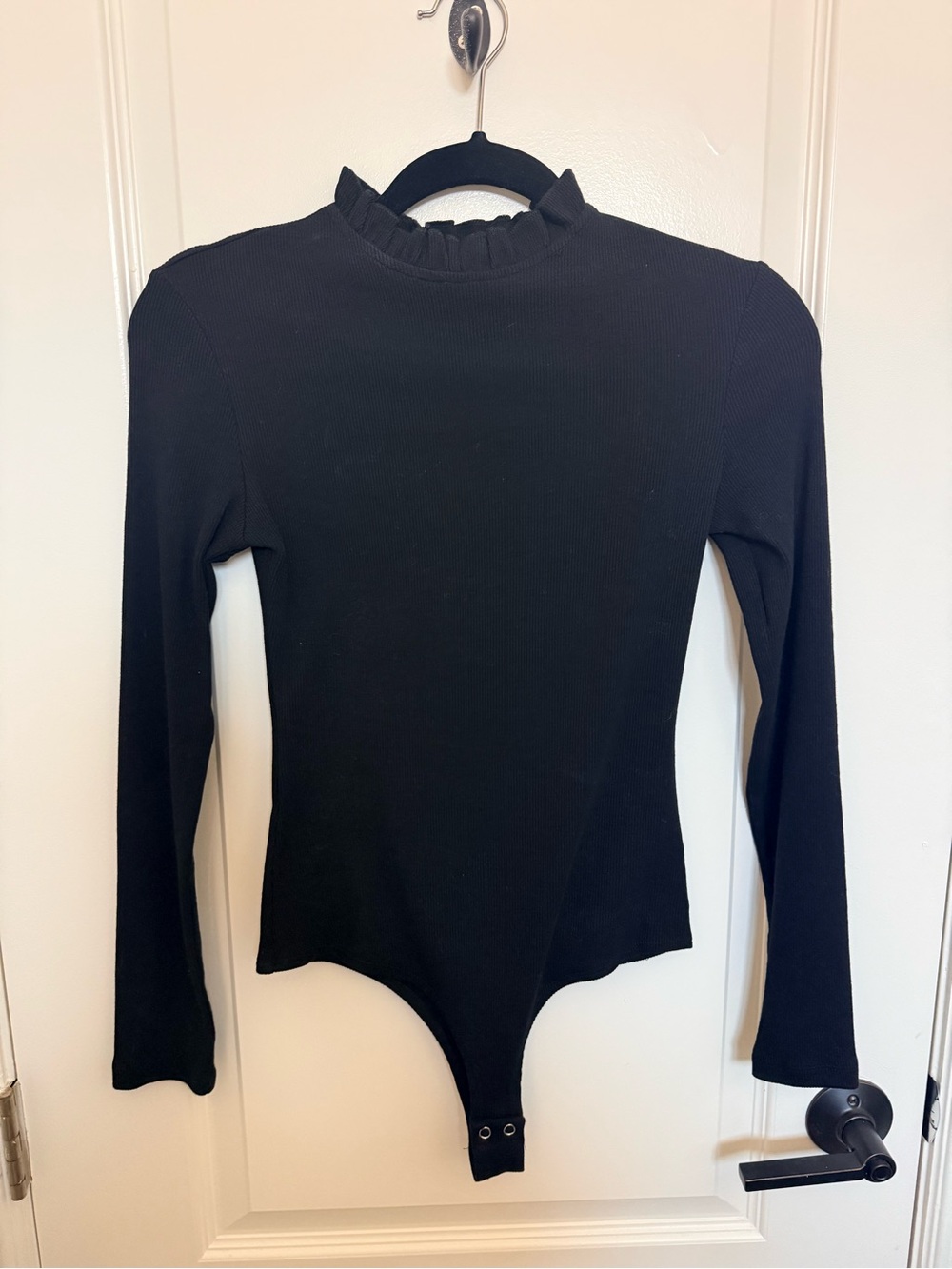Black Ruffle Mock Neck Long-Sleeve Bodysuit